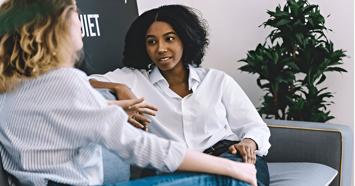 Two women talking