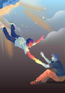 This picture shows a friend lifting another person out of a dark place.